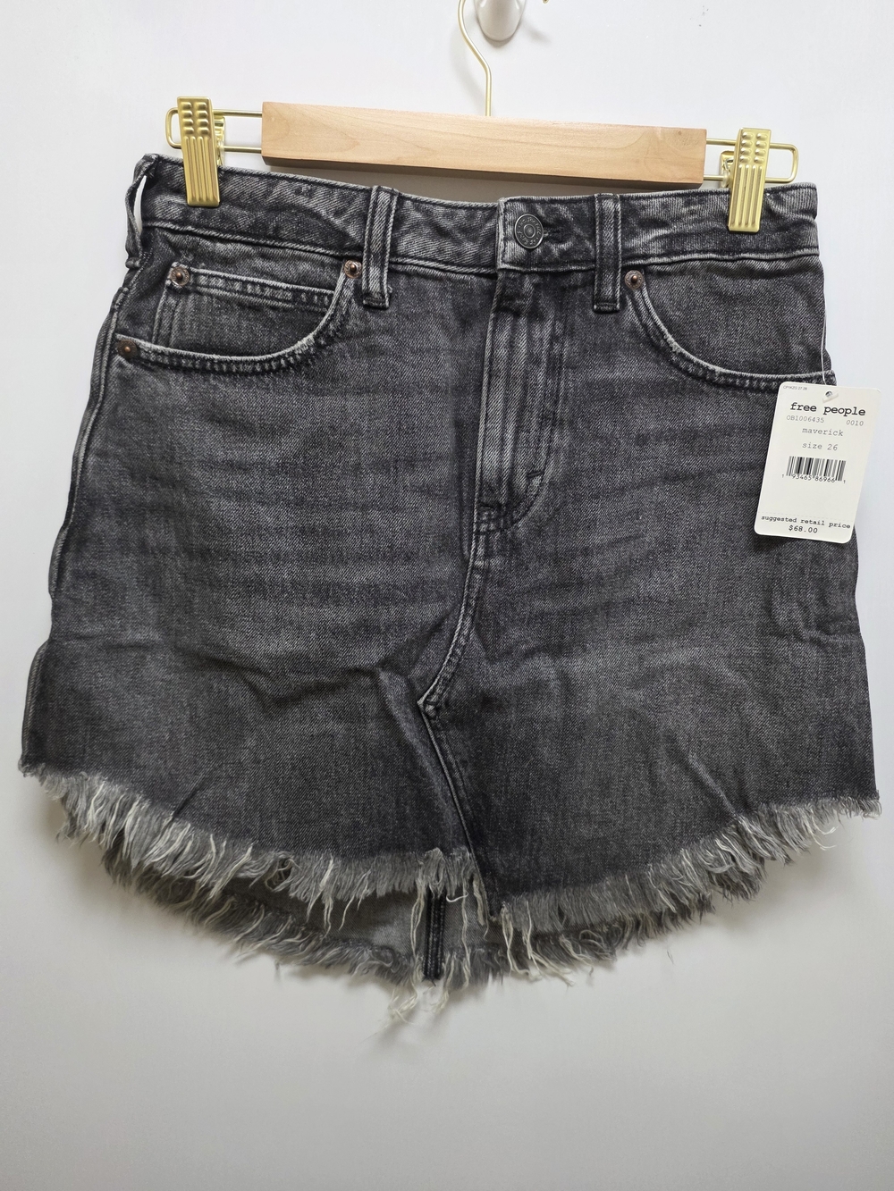 Free People Washed Black Frayed Hem Denim Shorts